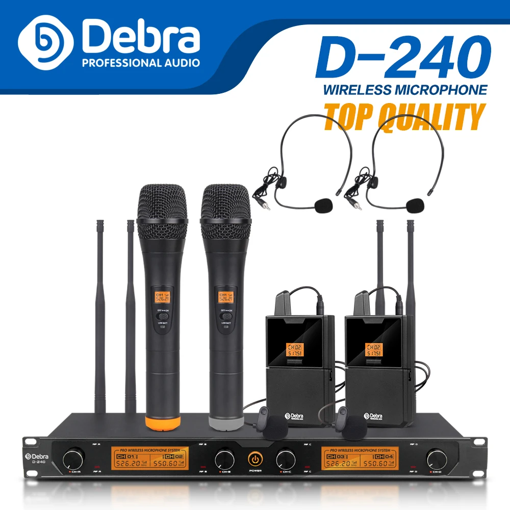 Debra Audio D-240 UHF 4 Channel Handheld Or Bodypack Lavalier & Headset Wireless Microphone System For Speech Karaoke Party
Debra Audio D-240 UHF 4 Channel Handheld Or Bodypack Lavalier & Headset Wireless Microphone System For Speech Karaoke Party