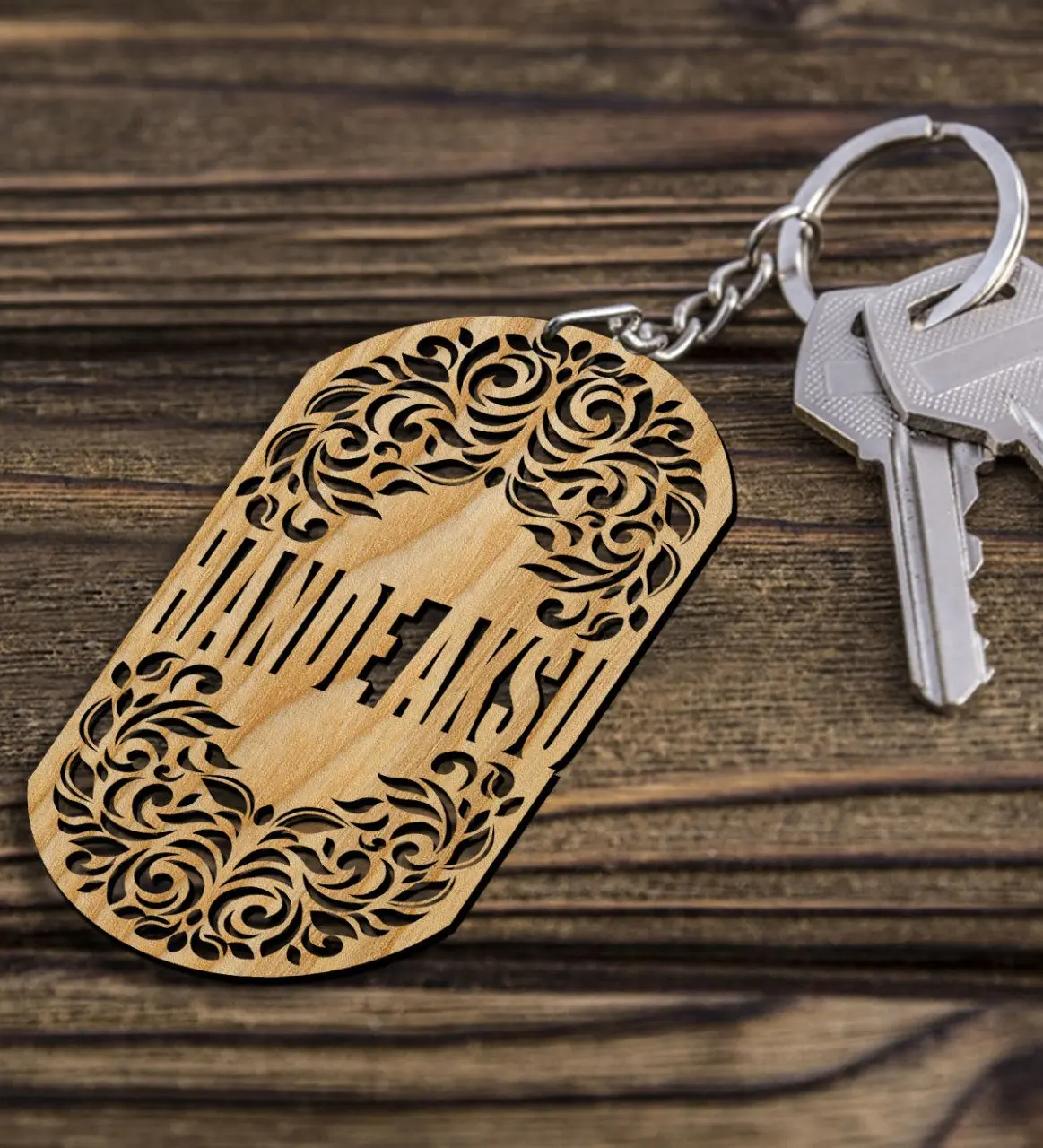 

Индивидуальная гравировка лазерной резки дерева Keychain-2B