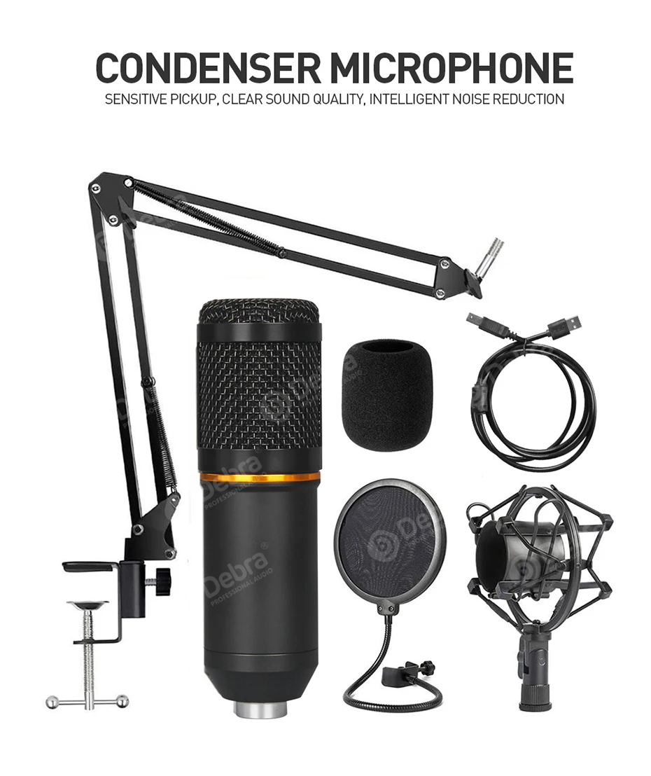 

Debra BM-800 Studio Condenser Microphone Set ,With USB Interface,Used For PC Live Broadcast And Singing Recording