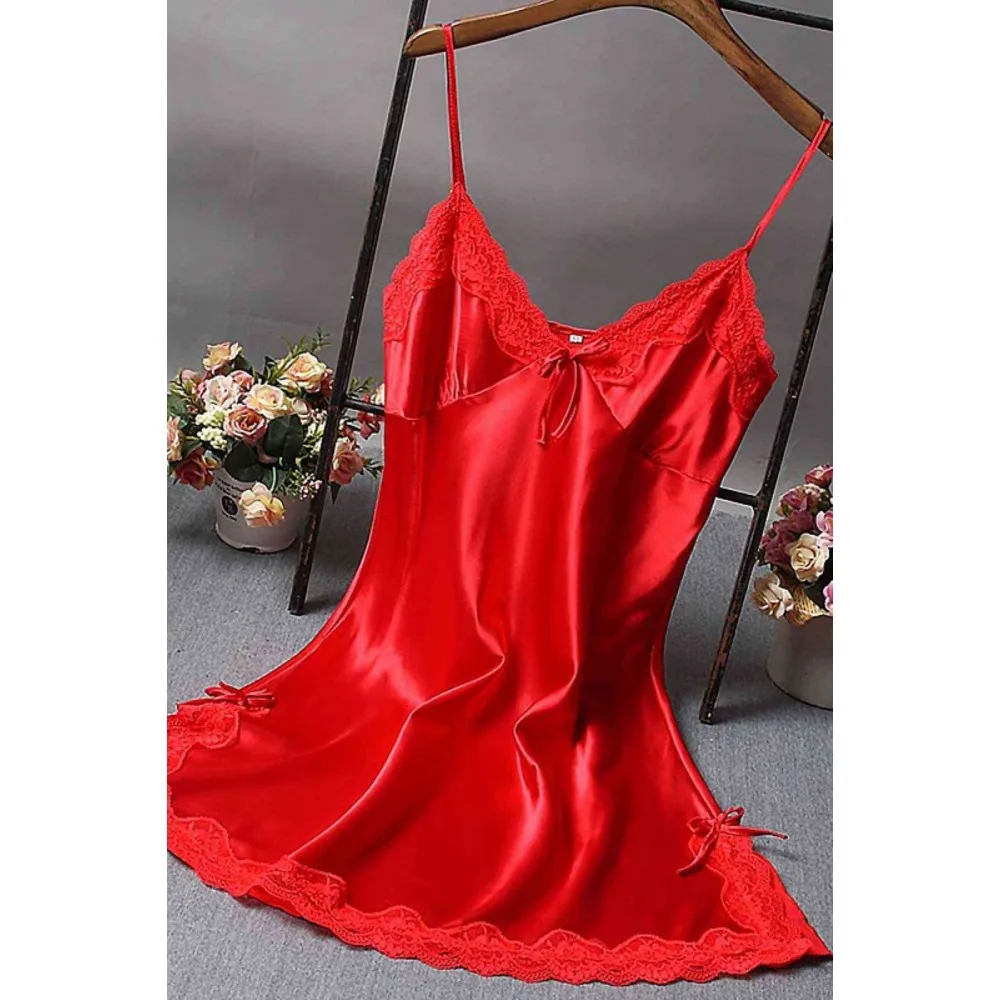 LOOK FOR YOUR WONDERFUL NIGHTS WITH ITS STUNNING   WOMEN'S ELEGANT LINGERIE Attractive Lace Short Satin Nightgo   FREE  SHIPPING