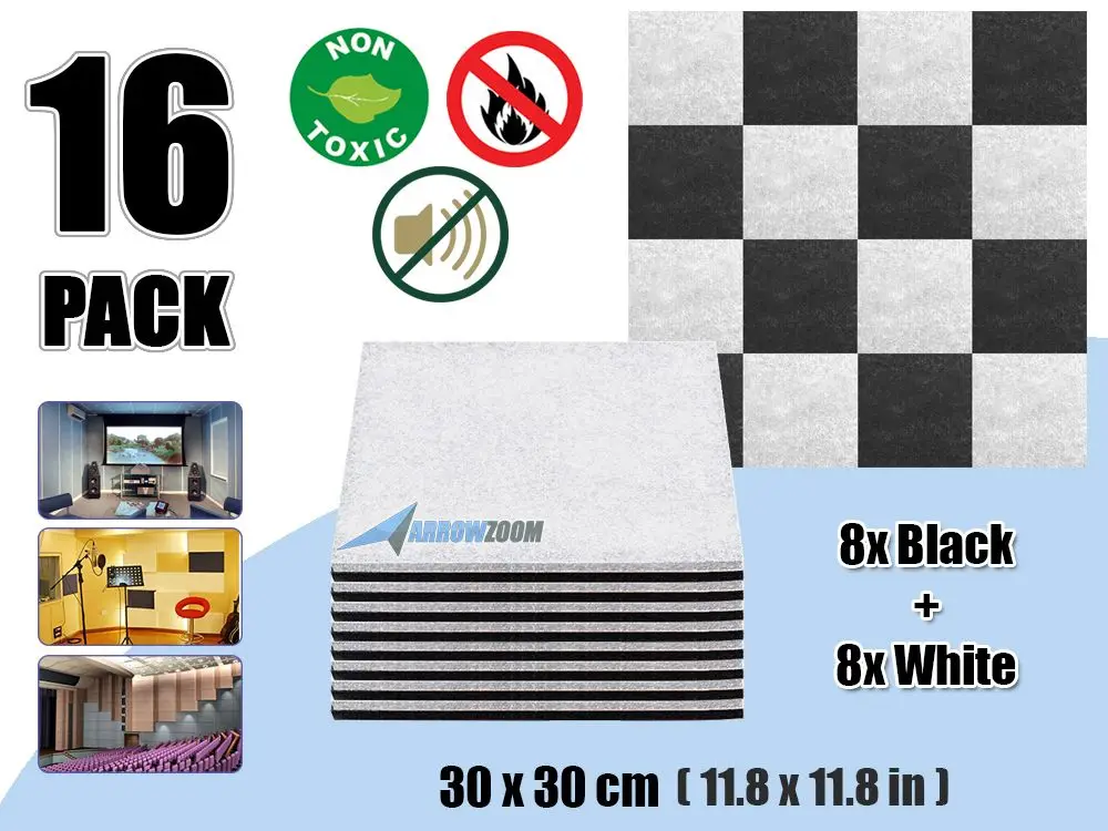 16 pcs Black - White Arrowzoom звукопоглощающие акустические полиэфирные тканевые студийные стеновые панели 11," x 11,8" Набор комбинированных цветов AZ1093 - Color: 16 pcs Black - White