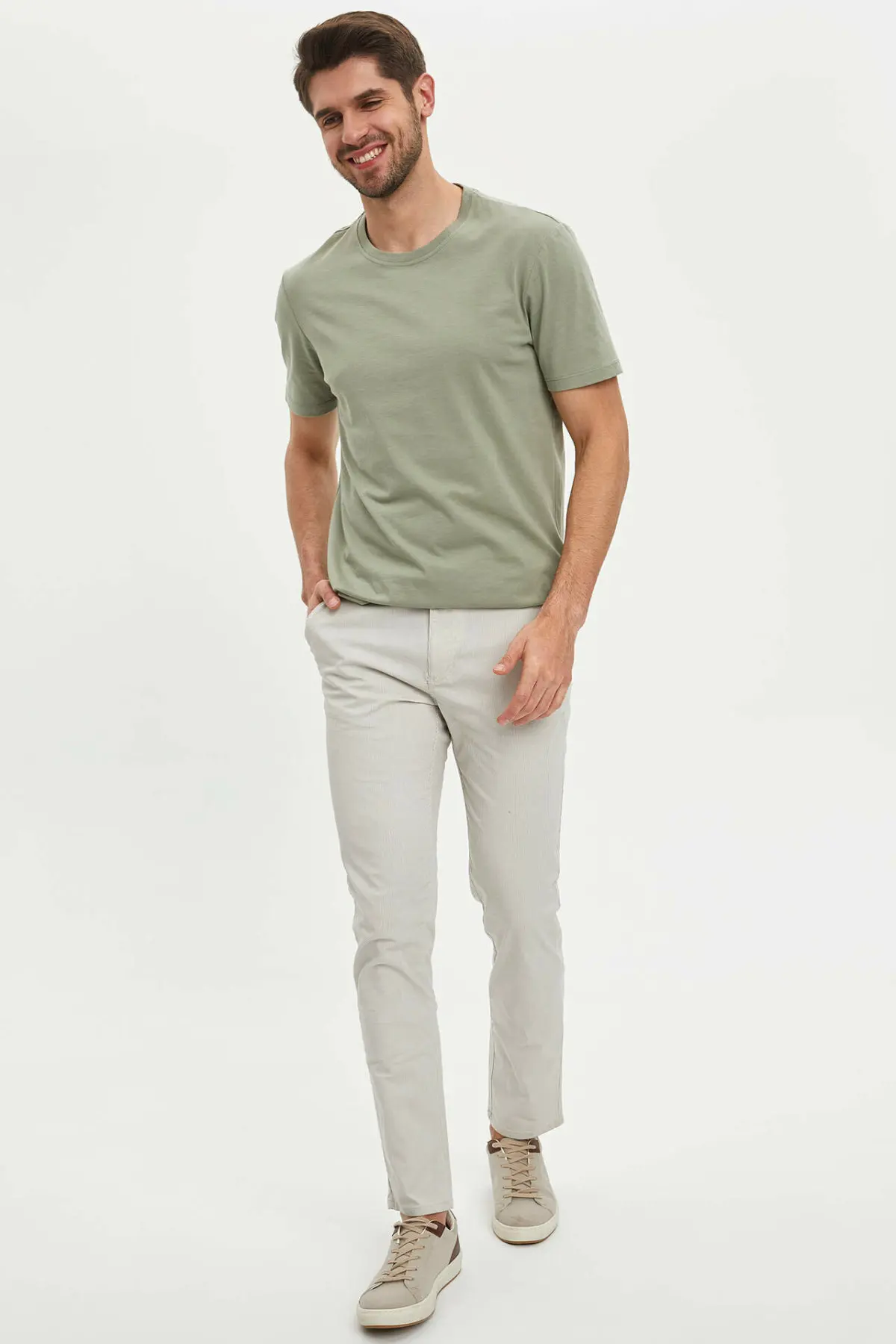 DeFacto мужские летние белые длинные брюки повседневные облегающие прямые Trousers