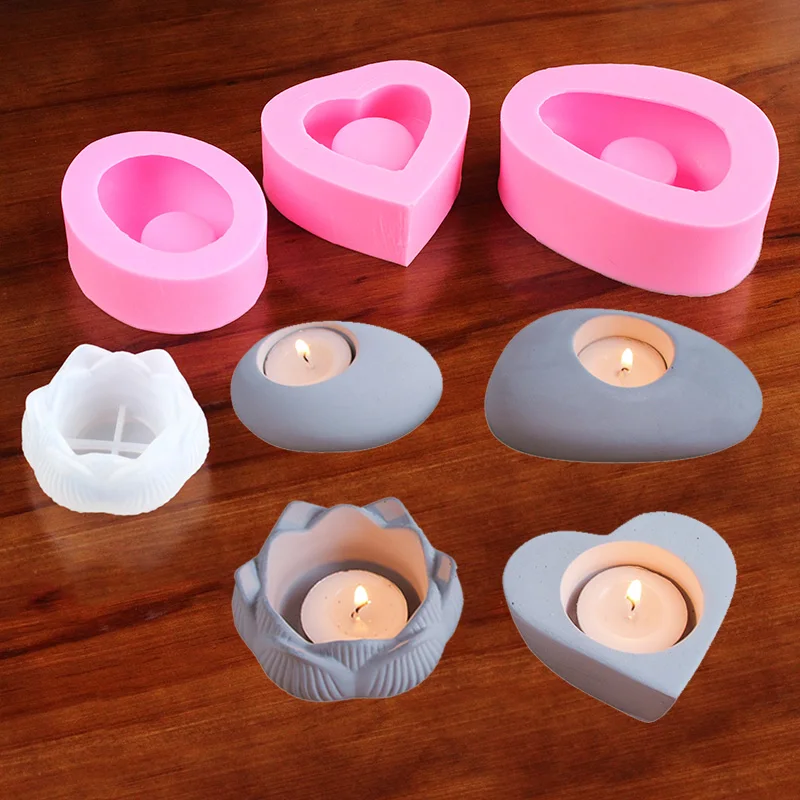 

Handmade DIY Candle Mold Candlestick Cement Concrete Silicone Molds Lotus Heart-Shaped Aromatherapy Plaster Polymer Clay Moulds