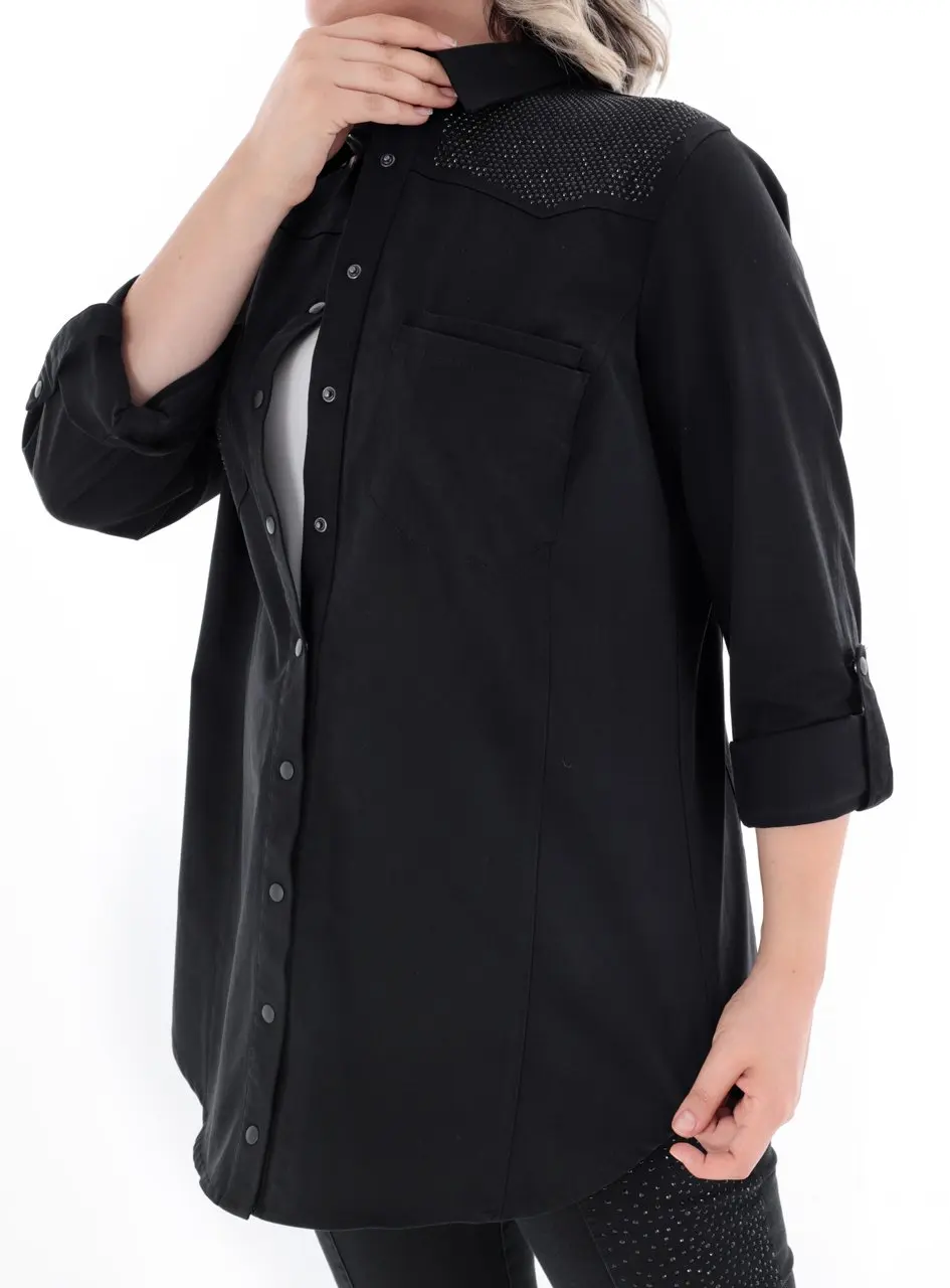 

Roxxlen Plus Size Women Clothing 2021 Summer Fashion Black Shirt 100% Cotton