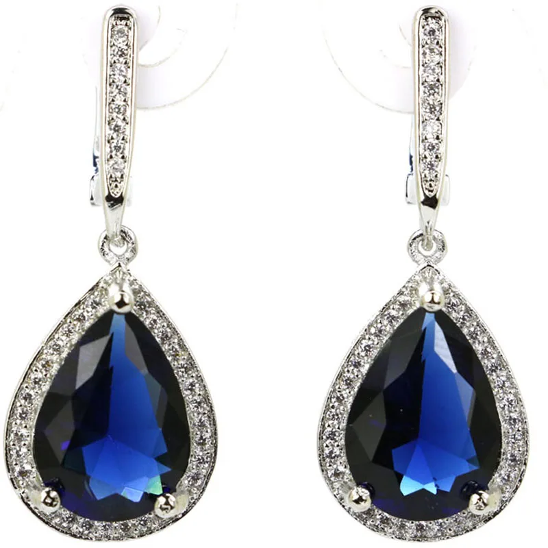 

34x14mm SheCrown 14x10mm Water Drop Shape Created Tanzanite CZ Gift For Sister Silver Pendant