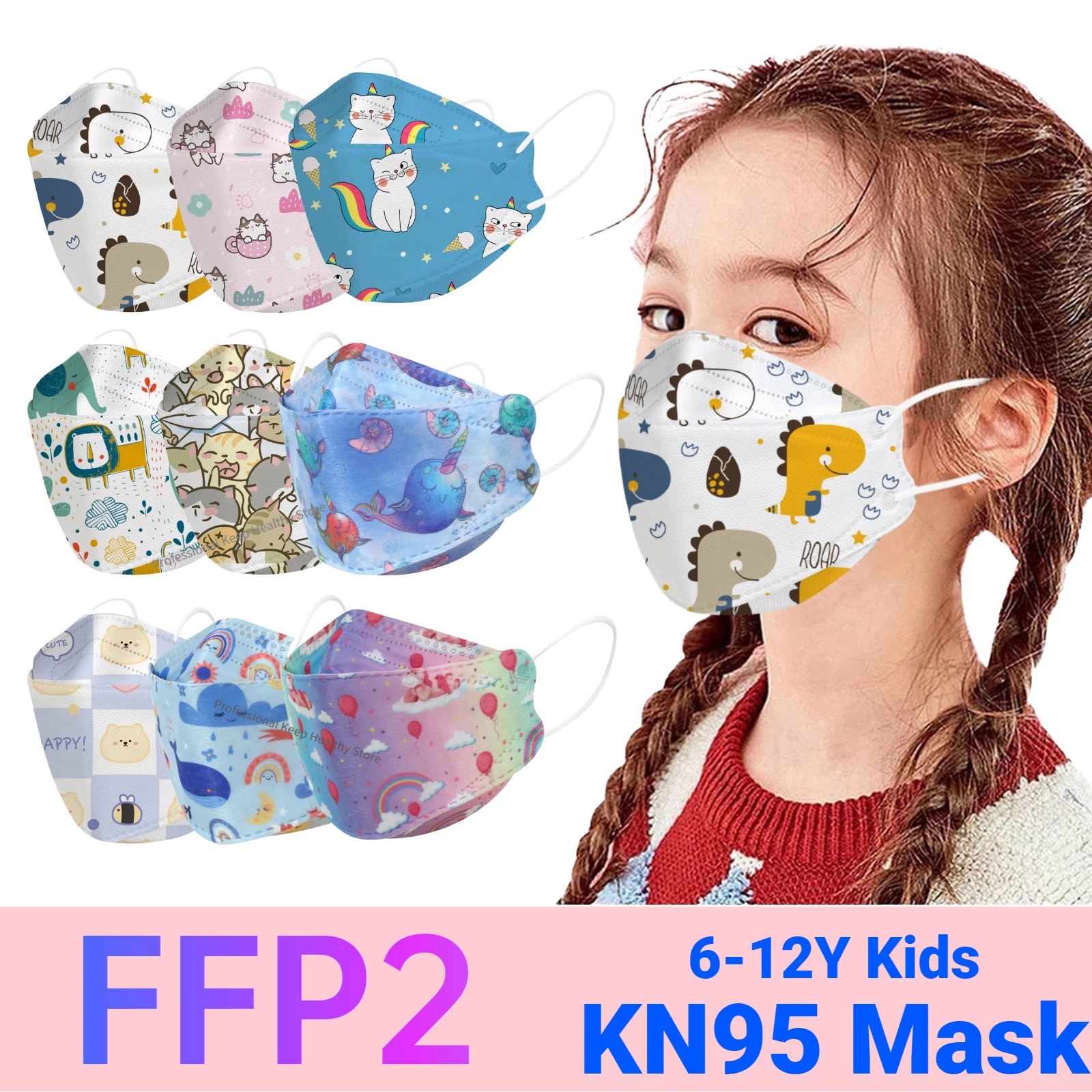 10/50pc kids mascarilla kn95 Cartoon Dinosaur Cat Rainbow Print Facemask ffp2mask Mascarilla fpp2 Homologada Kn95 masque enfant - купить по