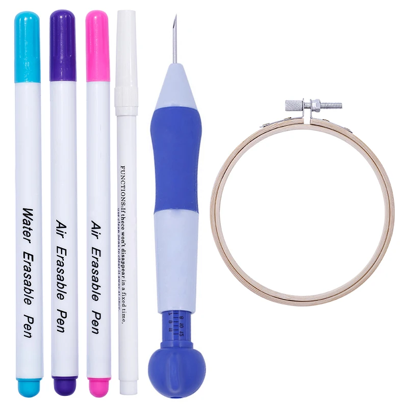 

Embroidery Punch Needle Kit Stitching Tool Set Embroidery Cross-Stitch Wooden Frame Hoop Magic Embroidery Needle Pen Knitting