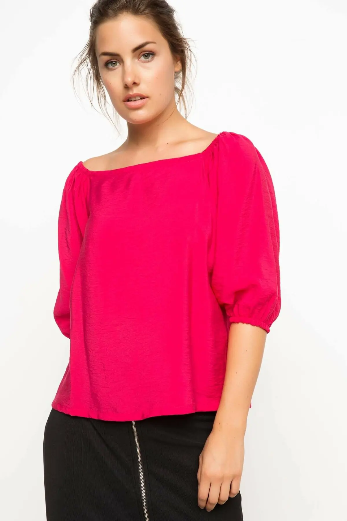 Женская Свободная блузка DeFacto розовая или красная с квадратным вырезом и рукавом