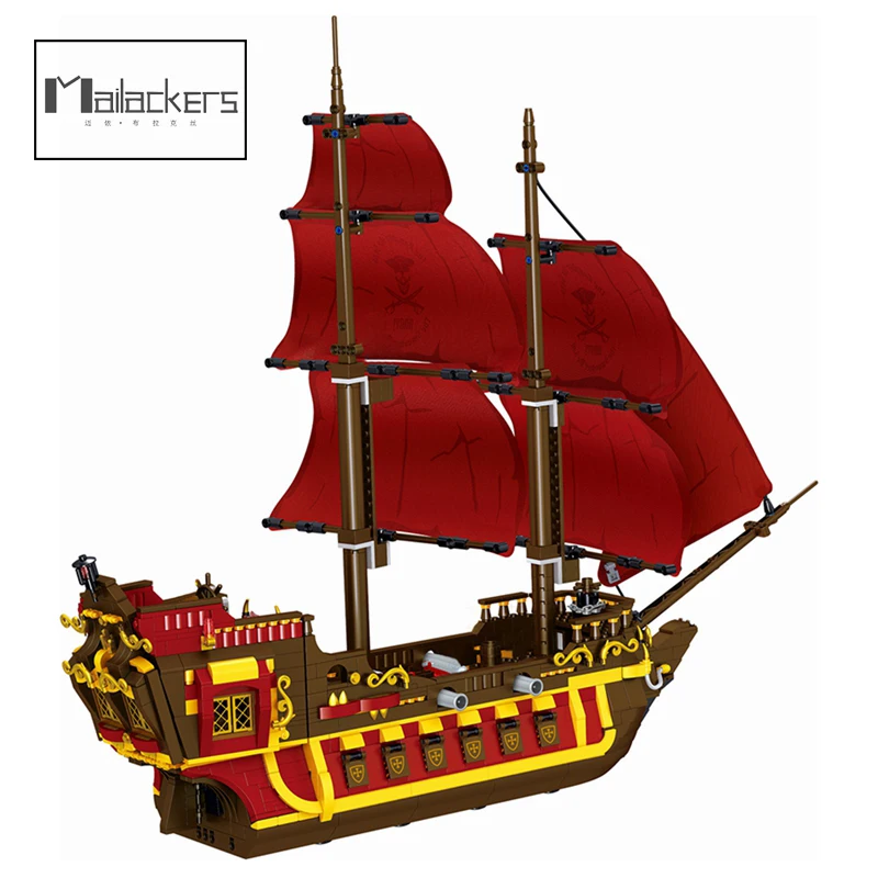 

Креативная серия пиратского корабля Mailackers, модель Mobydi, строительные блоки, красная лодка, кирпичи в сборе, игрушки, подарки для детей