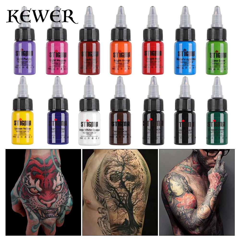 KEWER Stigma Tattoo Ink 15ML/Bottle 14 Color Suit Security Permanence Tattoo Pigments Microblading Pigment Ink Tattoo Supplies