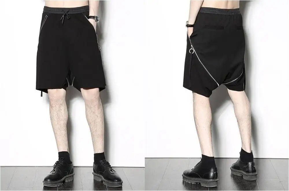 Original Design Men's Zippered Trousers Shorts / Loose Casual Gym Sports Pants Dropped Crotch Sarouel Pants / Harem Basketball S