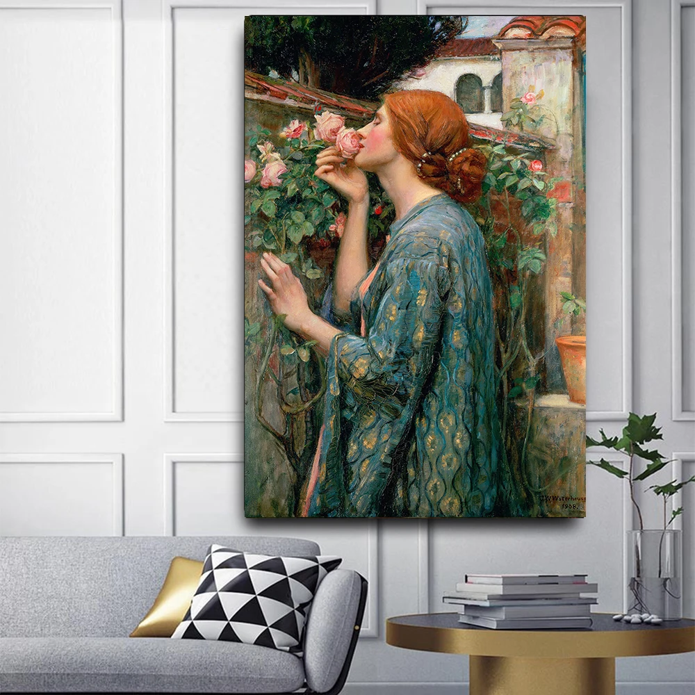 

Holover Canvas Oil Painting Aesthetic Home Decor William Waterhouse"The Soul of The Rose"Romanticism Mythology Artwork Poster
