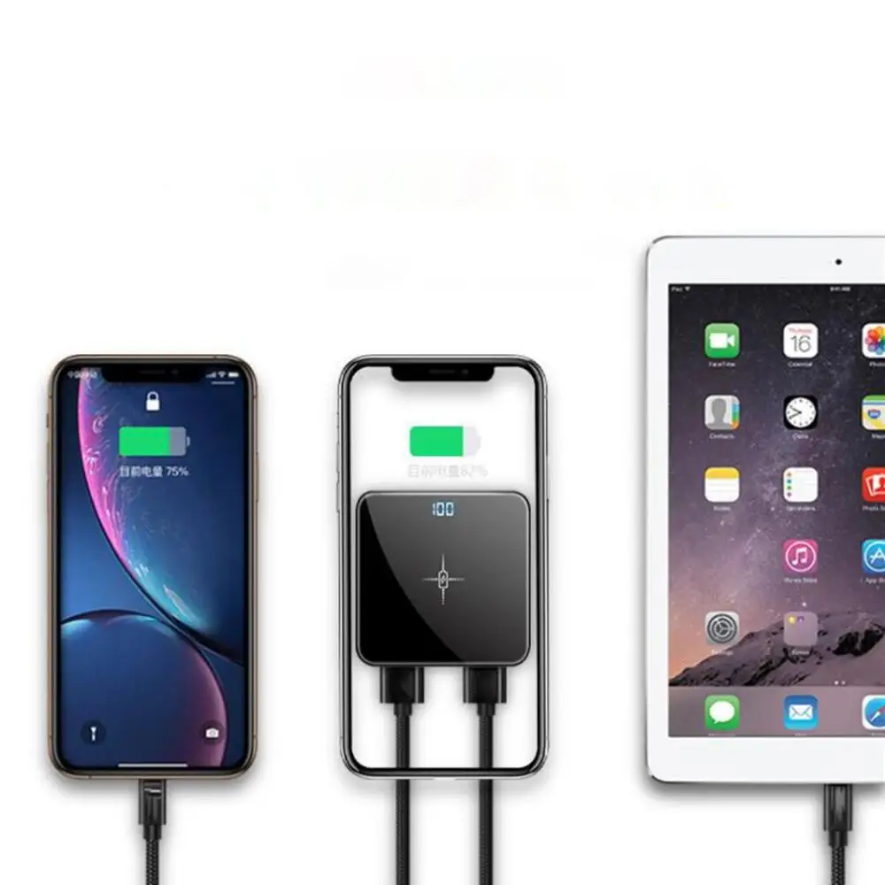 Мини беспроводной внешний аккумулятор 10000 мАч быстрая зарядка полноэкранный