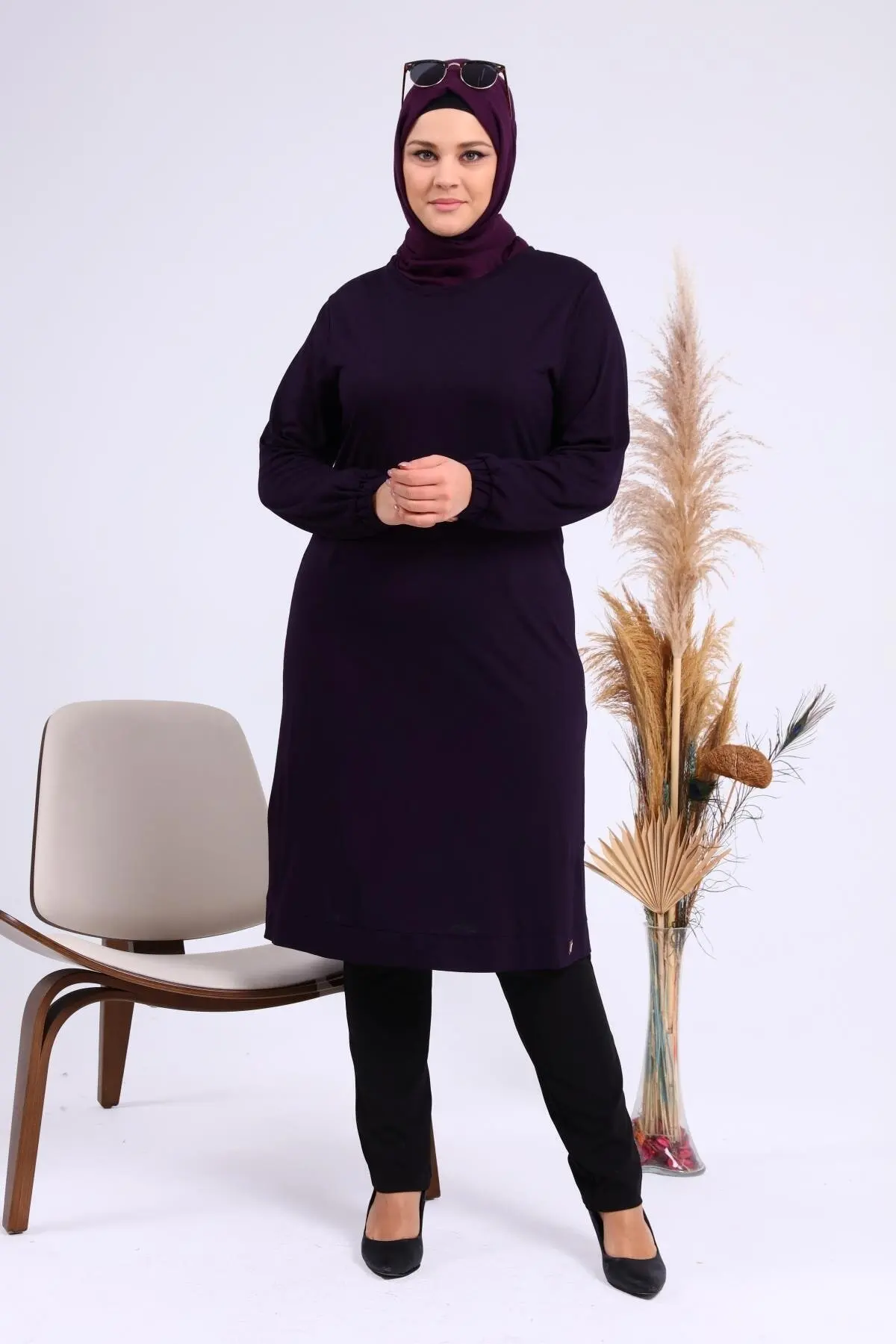 

Cotton irregular womens tops and blouses Casual O neck long sleeve top women tunic 2022 Spring plus size women Hijab Tunic Plum