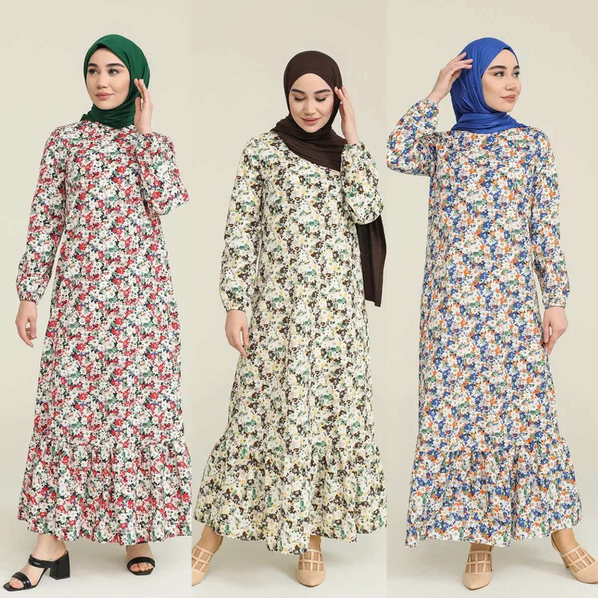

Desenli Elbise Çiçekli Uzun Kollu Sıfır Yaka Kadın Müslüman Moda Tesettür Giyim İslam Eid Mubarak Mevsimlik Baharlık Abaya