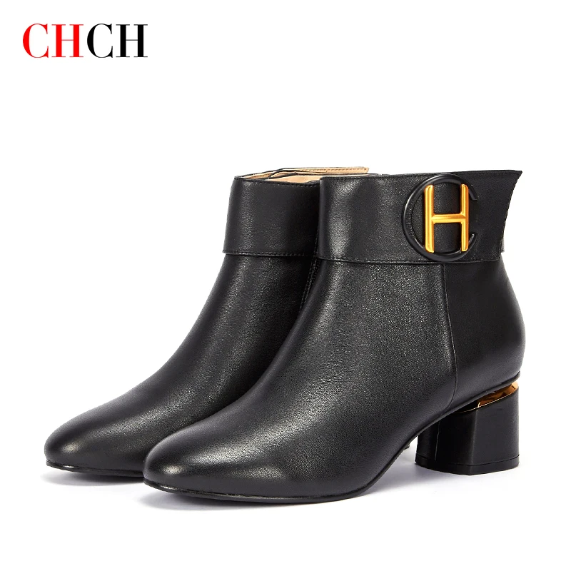

CHCH 2021 New women's shoes high-heel boots women's British wind thick with ankle boots autumn women's Leather shoes mujer