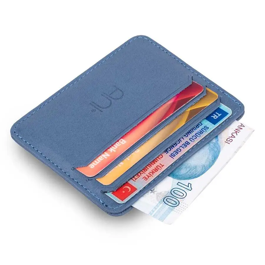Men's Blue Real Leather Very Thin Card Holder Purse Casual Quality Luxury New Stylish Design Naive Detail Durable Sturdy Wallet