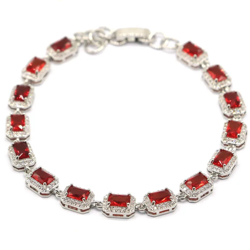 Женский серебряный браслет с красным Рубином 12x7 мм 7 5 8 дюйма|bracelet bracelet|silver bracelet