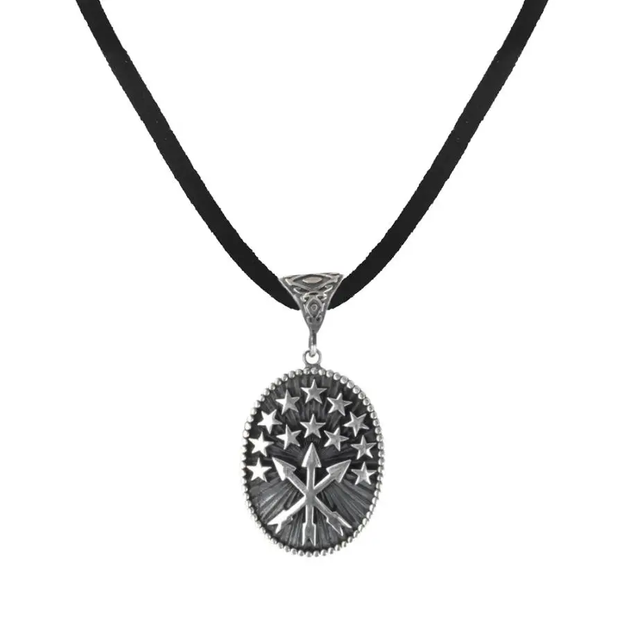 

Oval Cut Circassian Flag Silver Men's Necklace Fashion Turkish Premium Quality Handmade Jawelery