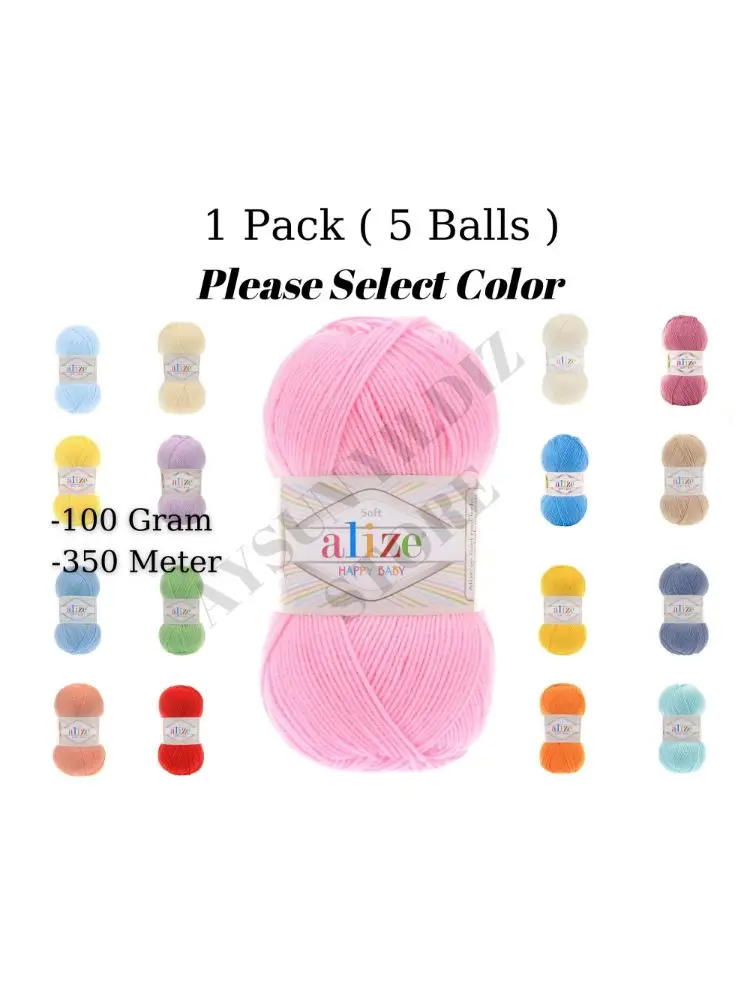 Thread 1 Pack ( 5 Balls ) Alize HAPPY Baby Hand Knitting Yarn ( %65 Acrylic %35 Polyamide) 100 Gram 350 Meter Crochet Tool Kit
