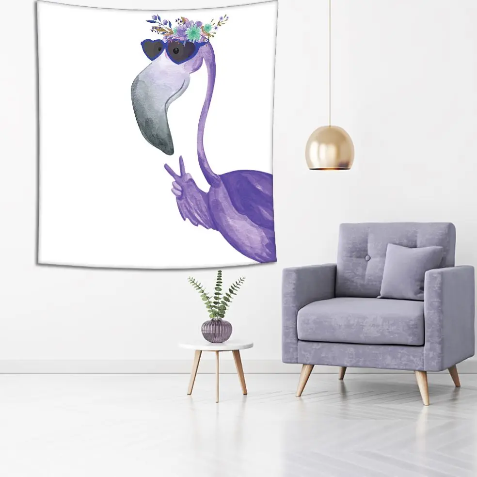 Гобелен Фламинго в солнцезащитных очках и цветочный венок Hello Лето Экзотические