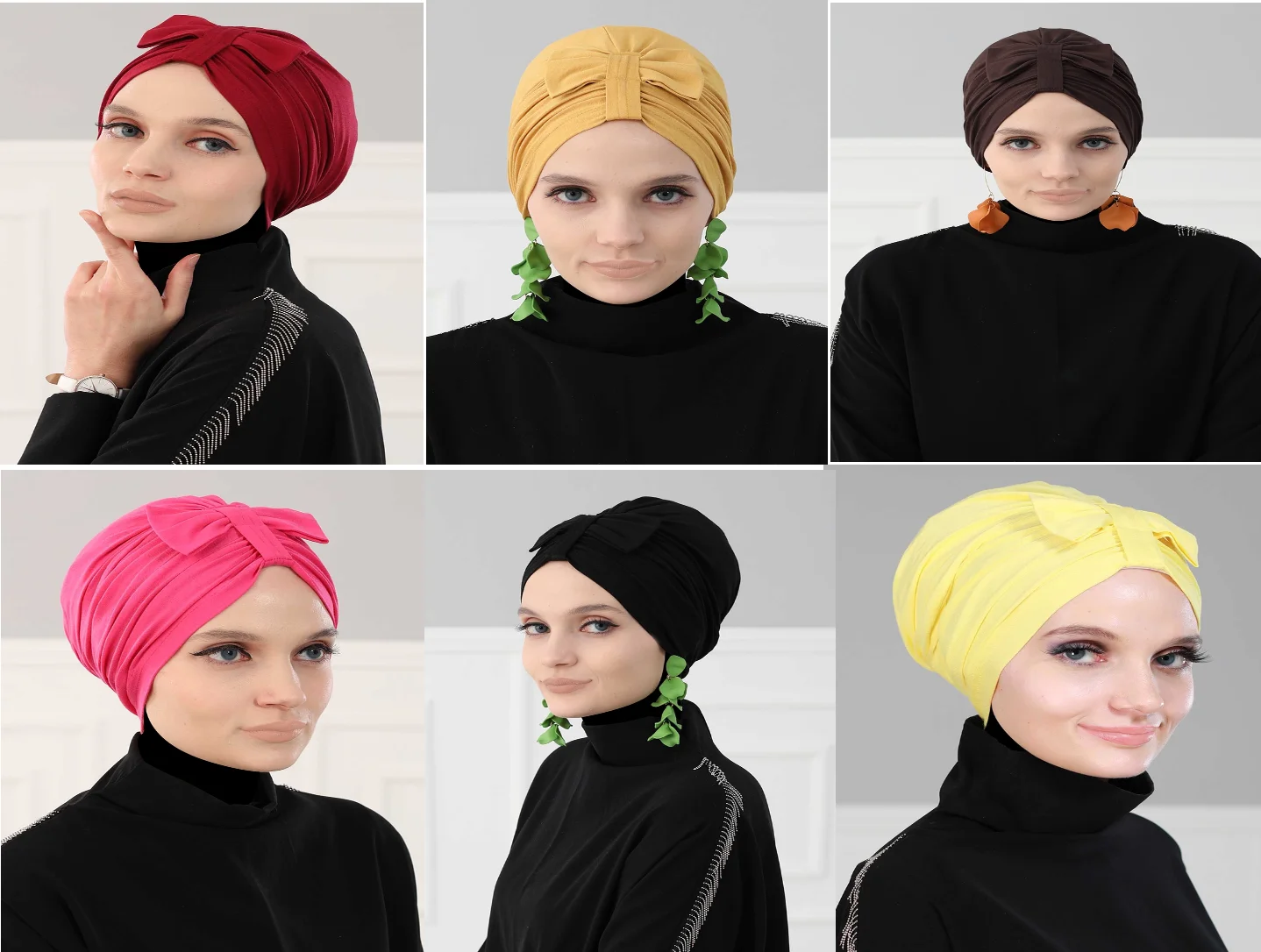 

4 seasons Muslim women's bow detaylı bone mustard yellow black red brown Burgundy pink Islamic fashion stylish women's scarves shawl scarf