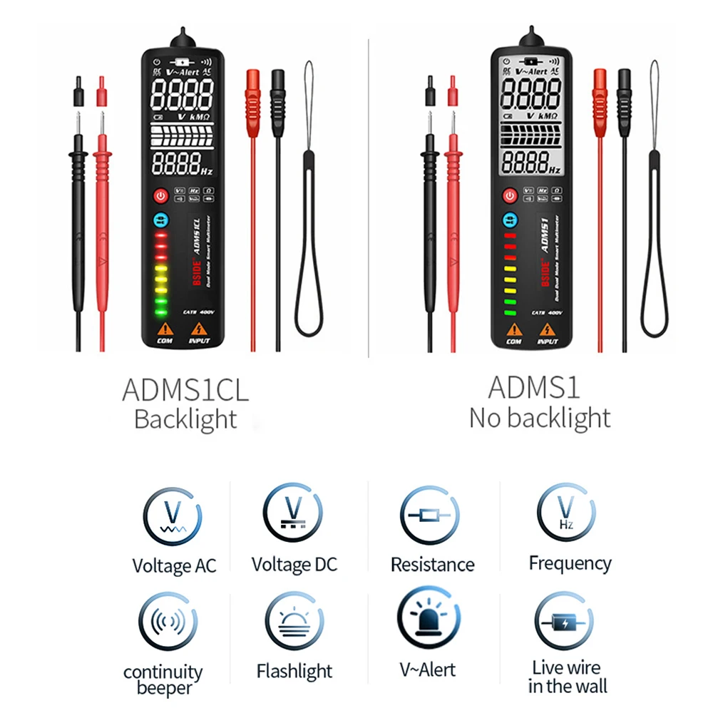 

BSIDE ADMS1 Digital Multimeter Smart LCD Voltage Detector Portable DC AC Voltage Ohm Continuity Hz NCV Test Meter 8LED Indicator
