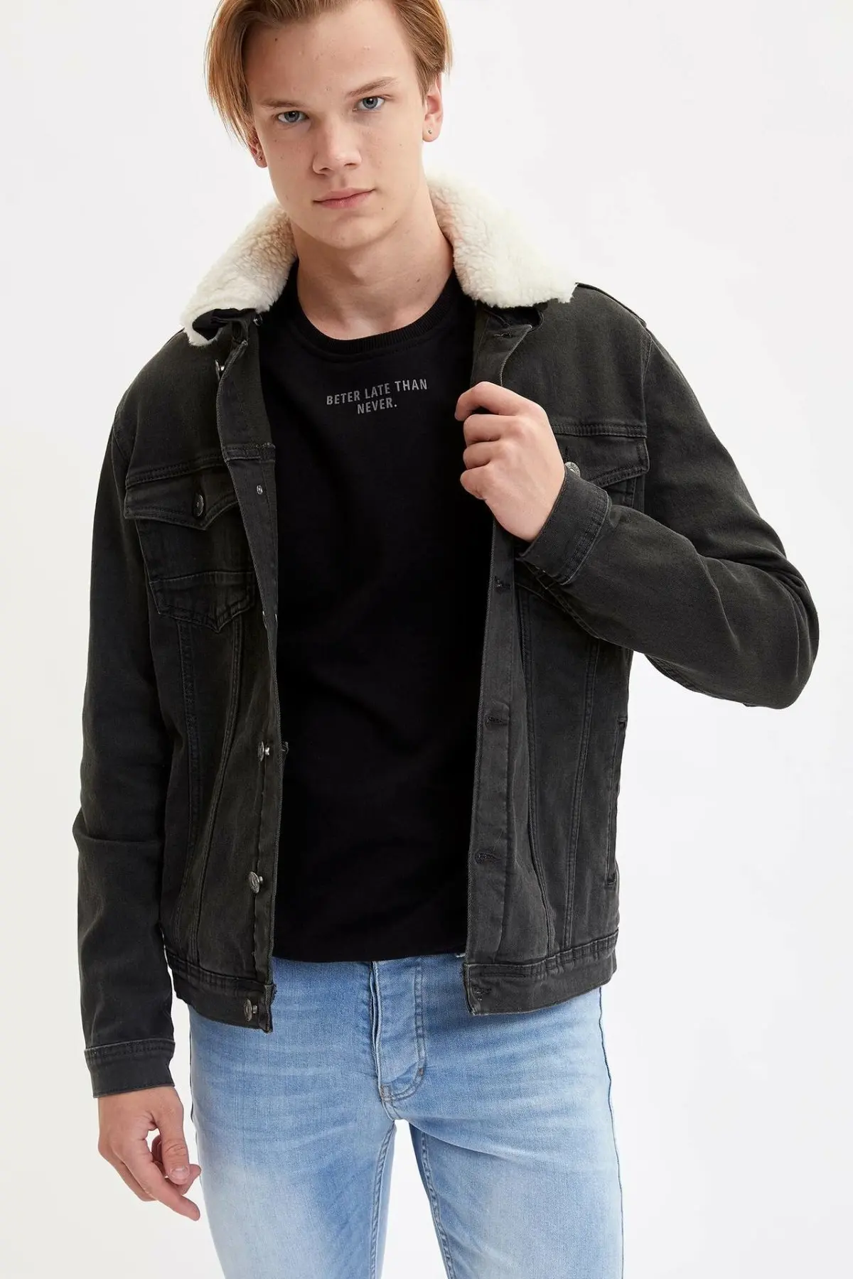 DeFacto модные мужские шерстяные джинсовые куртки с отворотом высококачественные