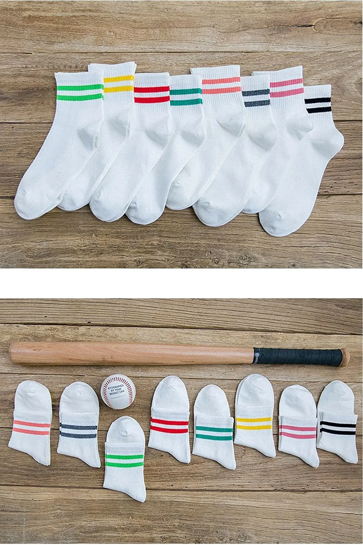 Unisex White Cotton Economic Patterned Tennis Socks 8 Pairs