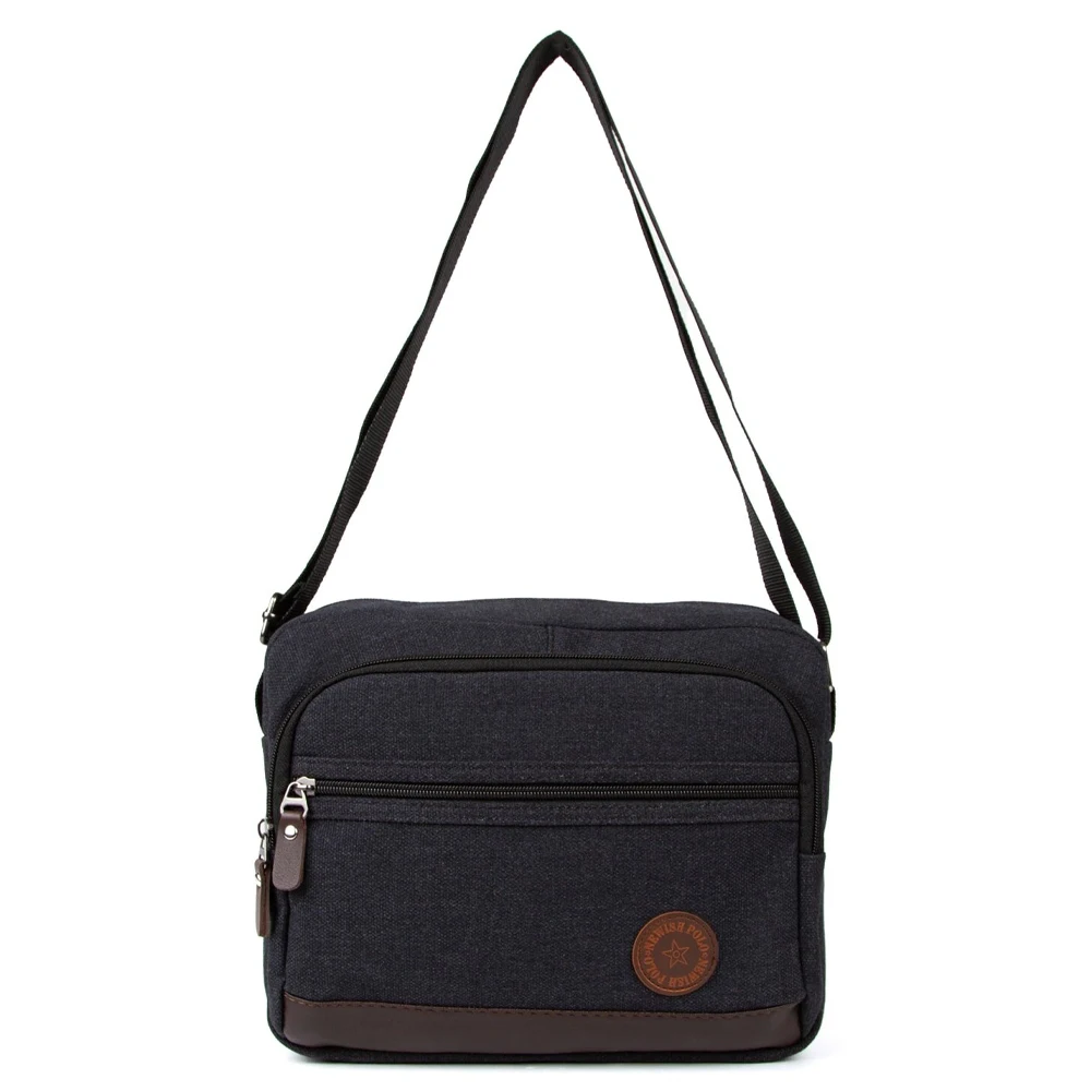 

Unisex Men Women Black Canvas Fabric Waterproof Adjustable Strap Cross Shoulder Chest Briefcase Multi Compartment Bag