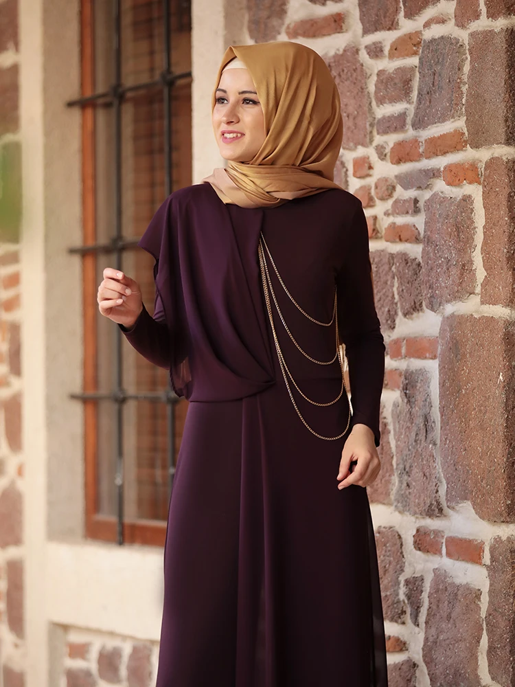 

Women's Jumpsuit Islamic Muslim Clothing Chain Accessory One-Piece Jumpsuit Chiffon Fabric Made in Turkey High Quality Dubai