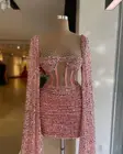 Великолепные Розовые коктейльные платья с накидкой, корсет, топ с блестками, плиссированные короткие платья для выпускного вечера, прозрачное вышитое бисером, vestido de fiesta de boda