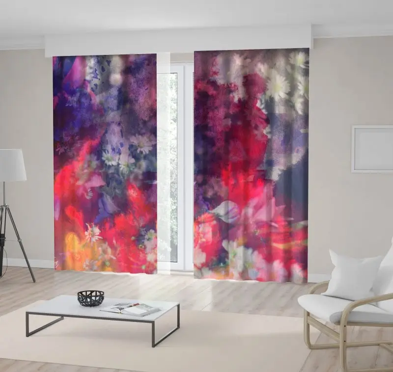 

Curtain Flowers Summer Garden Nature Classic Colorful Floral Pattern Printed Red White Blue
