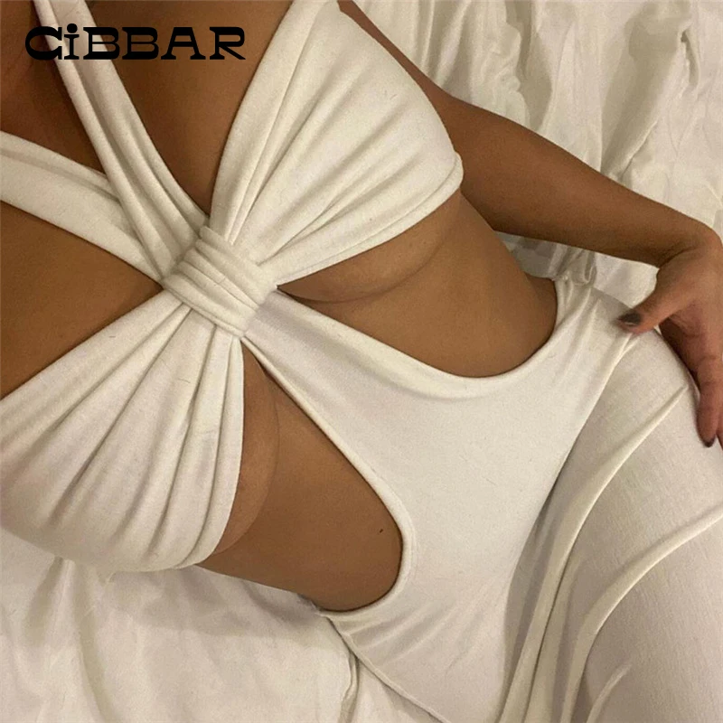 

CIBBAR однотонное ажурное Ребристое длинное платье с лямкой на шее, женские Сексуальные облегающие летние платья без рукавов с открытой спино...