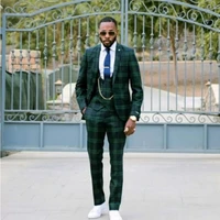 2022 new formal green men suittailored slim fit bridegroom wedding dress tuxedo business blazer 3 pieces jacket vest pants set