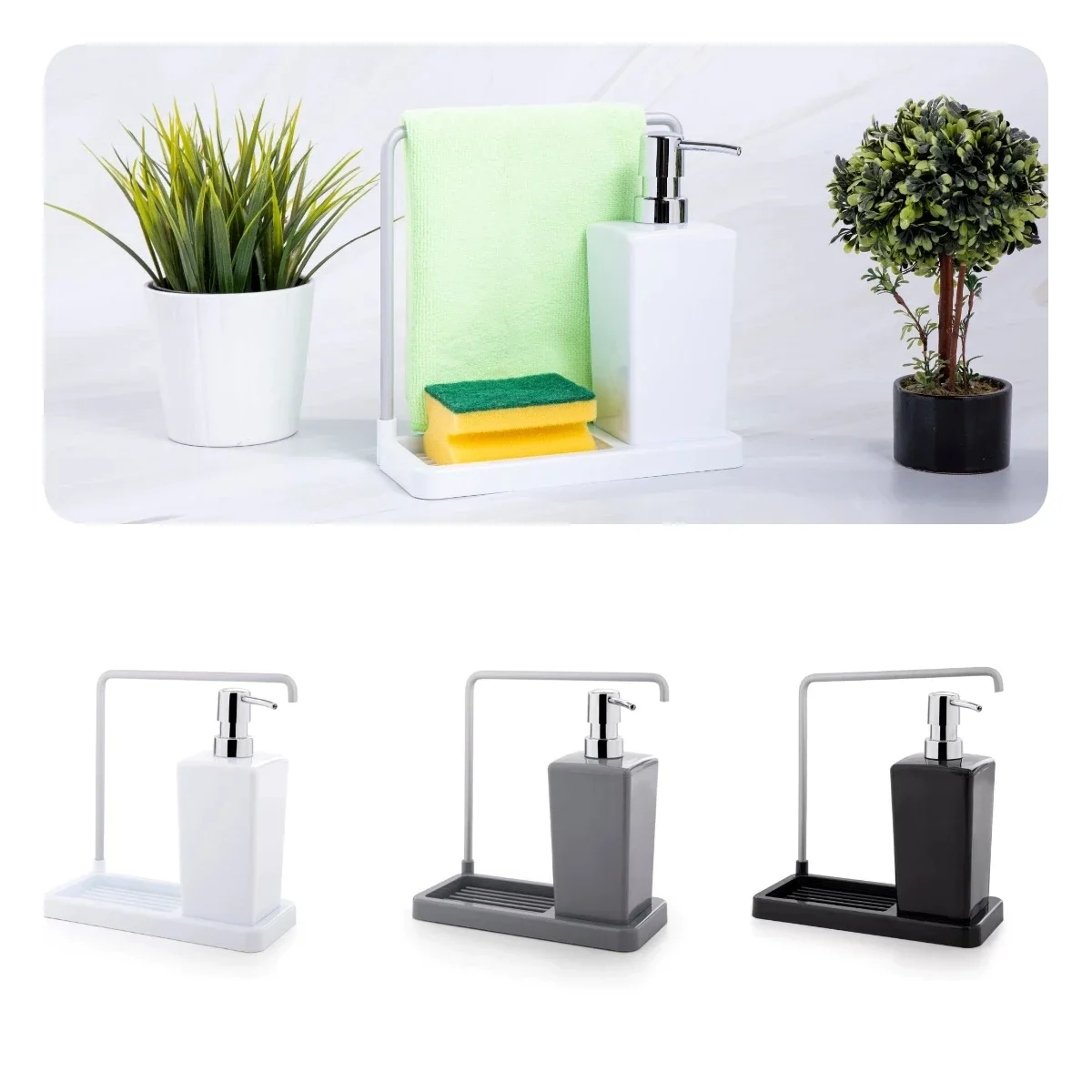 liquid soap dispenser with 360° rotatable hanger hanging dish sponge holder kitchen bathroom accessories 5 color washing bottles free global ship