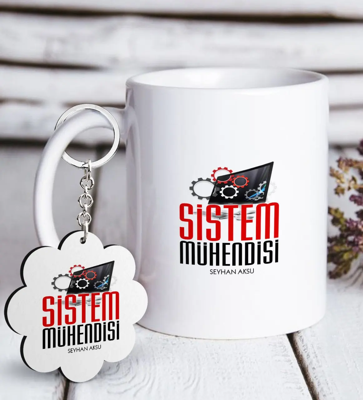 

Personalized Professional System Engineer White Mug and Keychain Gift Seti-2