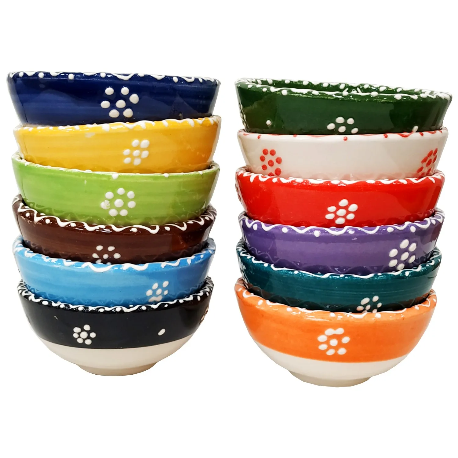 

Handmade Tile 12 Pieces Ceramic Bowl - 8 cm Turkish Traditional Gift Snack Sauce Bowl Suitable For Daily Use For Your Breakfast