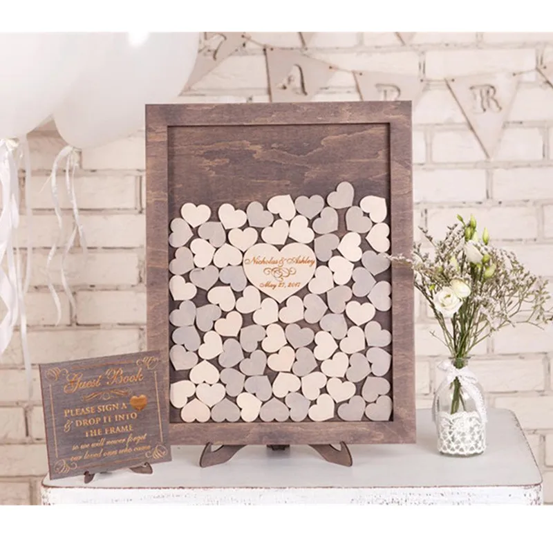 Деревянная Гостевая книга с фиолетовыми сердцами альтернативная коробка для