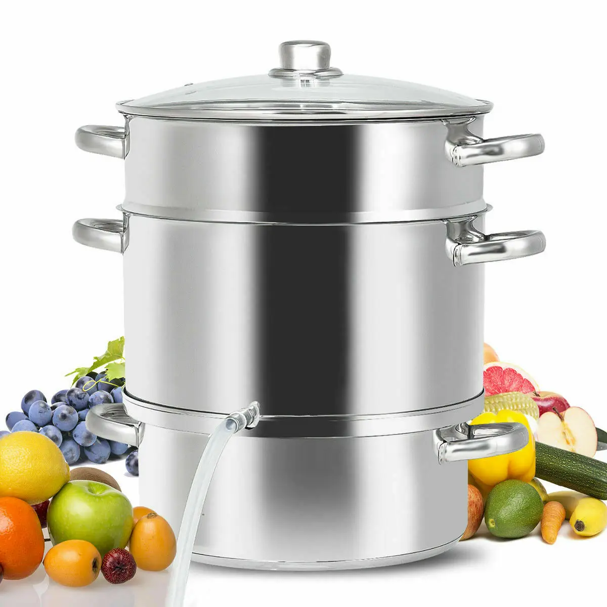 

Costway 11-Quart Stainless Fruit Juicer Steamer Stove Top w/ Tempered Glass Lid KC46721