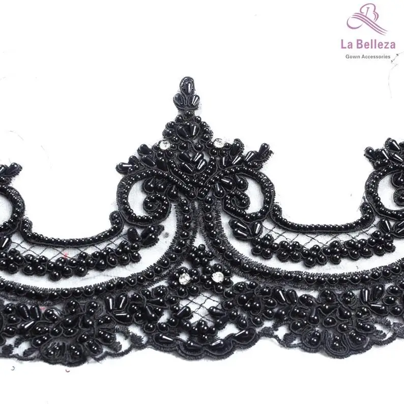 La Belleza, Ширина 23 см, Черное кружево, слоновая кость, ручная работа, кружевная отделка бисером, платье, кружево, вуаль невесты, кружево 1 ярд