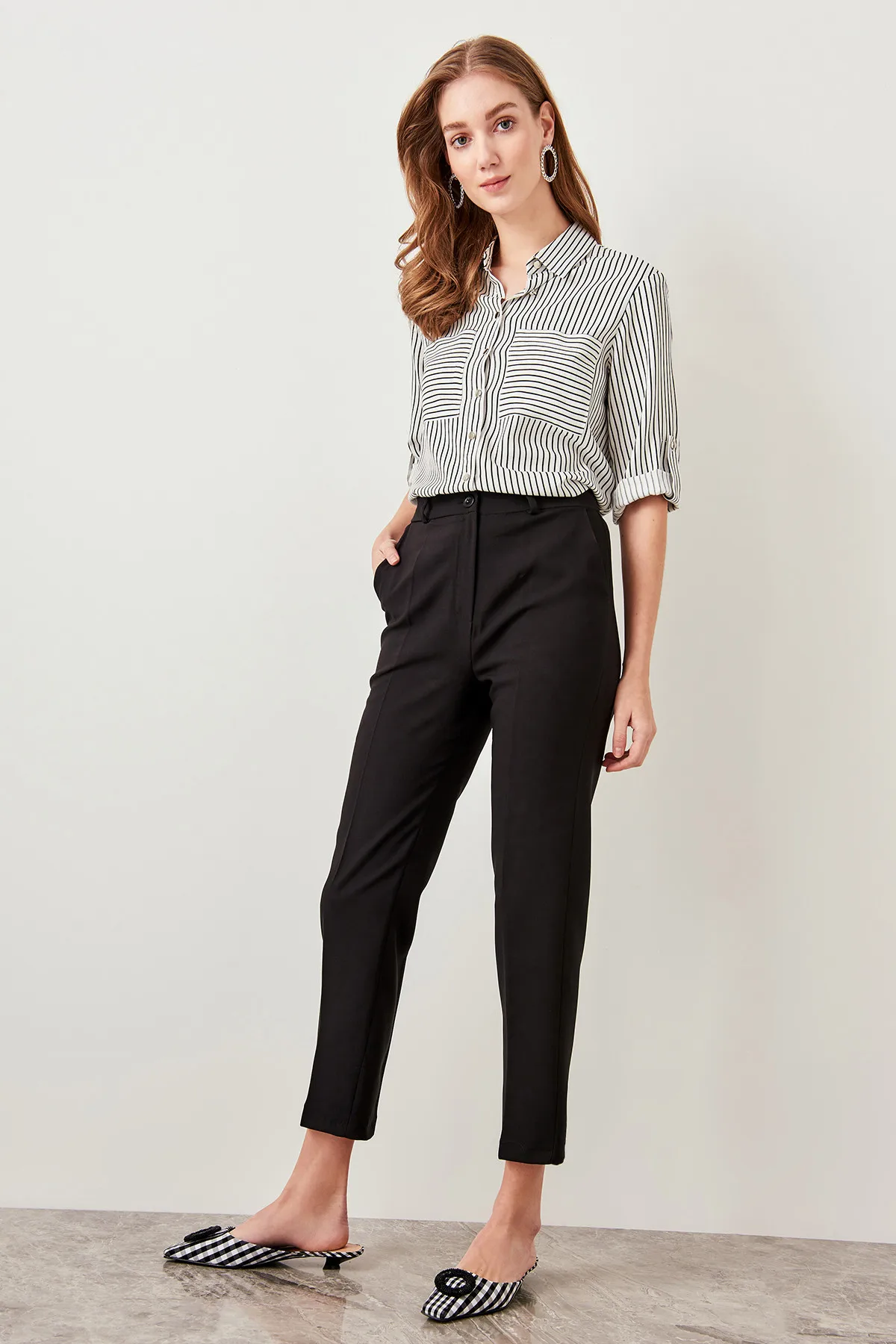 Trendyol базовые черные формальные брюки/офисные женские брюки TWOSS19ST0038