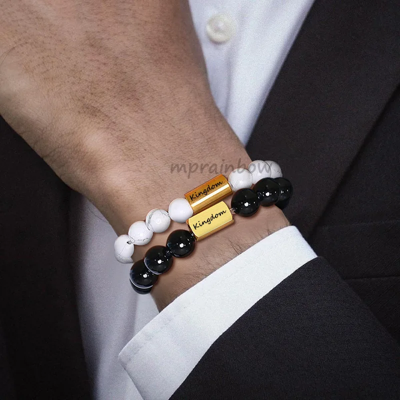 Черный Браслет из сердолика с бусинами для мужчин Штабелируемый браслет страз