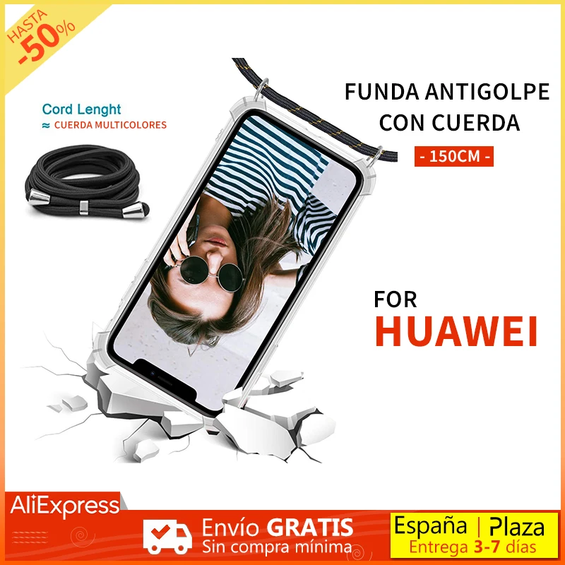 Anti-shock silicone case with rope compatible with Huawei Y5/Y6/Y7 2018/7S/P20/P30/P40/P smart Z 2019 2020 2021/Mate 20 Pro Lite
