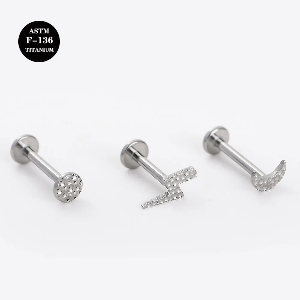 

16G Implant Grade Titanium Internal Thread Labret Hammer Lightning Moon Helix Trauge Cartilage Piercing Body Jewelry
