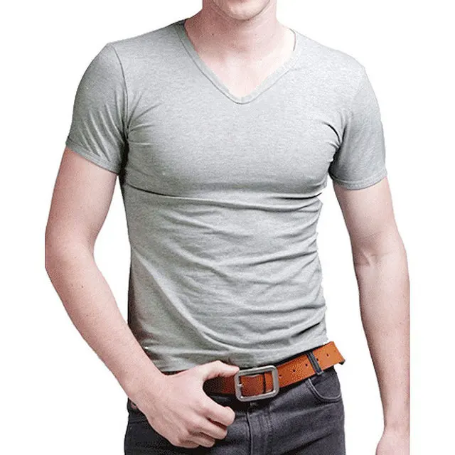 

2022 Men's Stretch Lycra T Shirt Short Sleeve Solid V Neck Slim Shirt