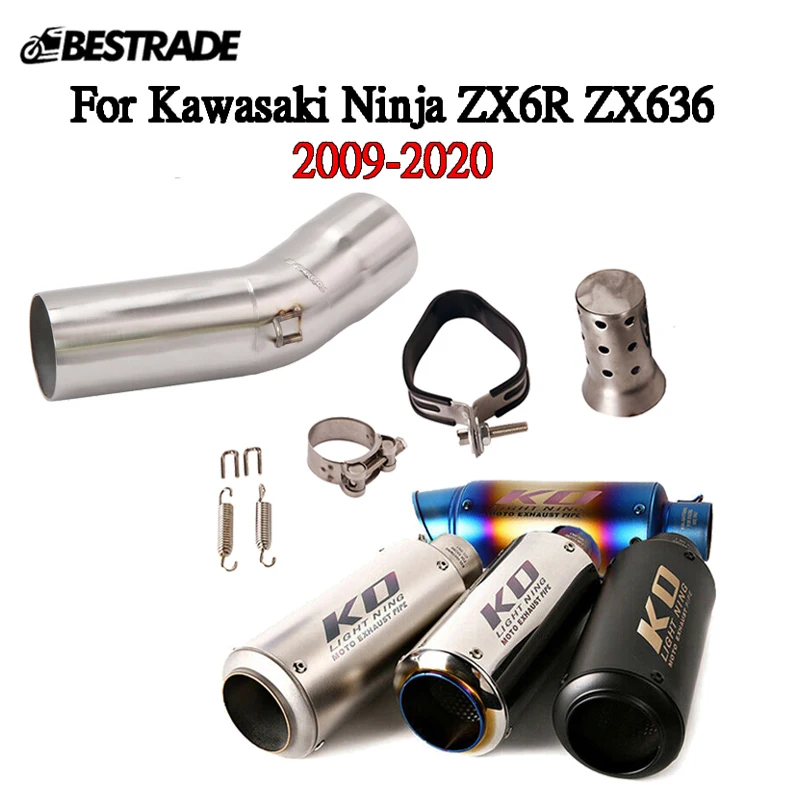

Full Exhaust System For Kawasaki Ninja ZX6R ZX636 2009-2020 Middle Link Connect Pipe Slip On 51mm Mufflers Tube With DB Killer