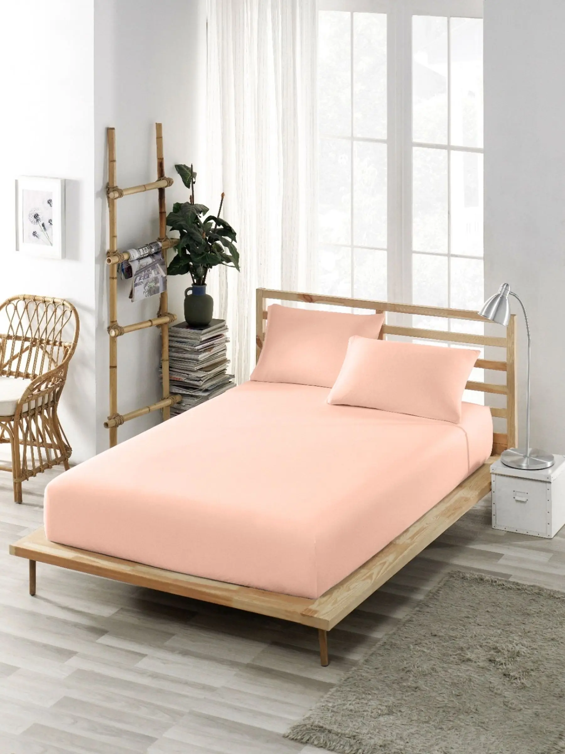 

Bed Sheet (Fitted) (Jersey)-Made in Turkey-Cotton-King Size-Double-Twin-Mattress Cover Soft Pinkish Orange