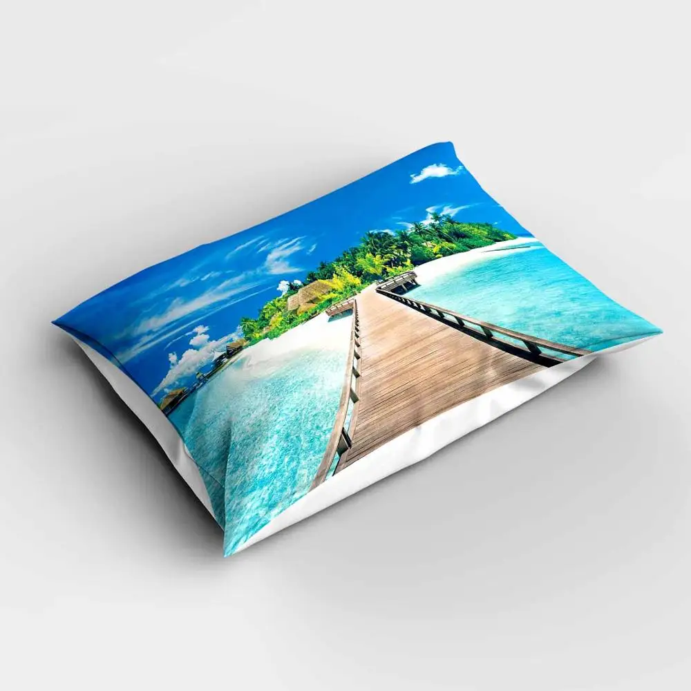 

Else Tropical Blue Sea on Wood Bridge Modern Pillowcases 3d Digital Print Pillow Covers Cases for Couch Bed