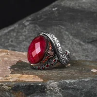 925 Sterling Silver Ring, RUBY Gemstone With Shiny Zircon Stones Handmade Unique Fine Jewelry For Man Stylish Vintage ACCESSORY